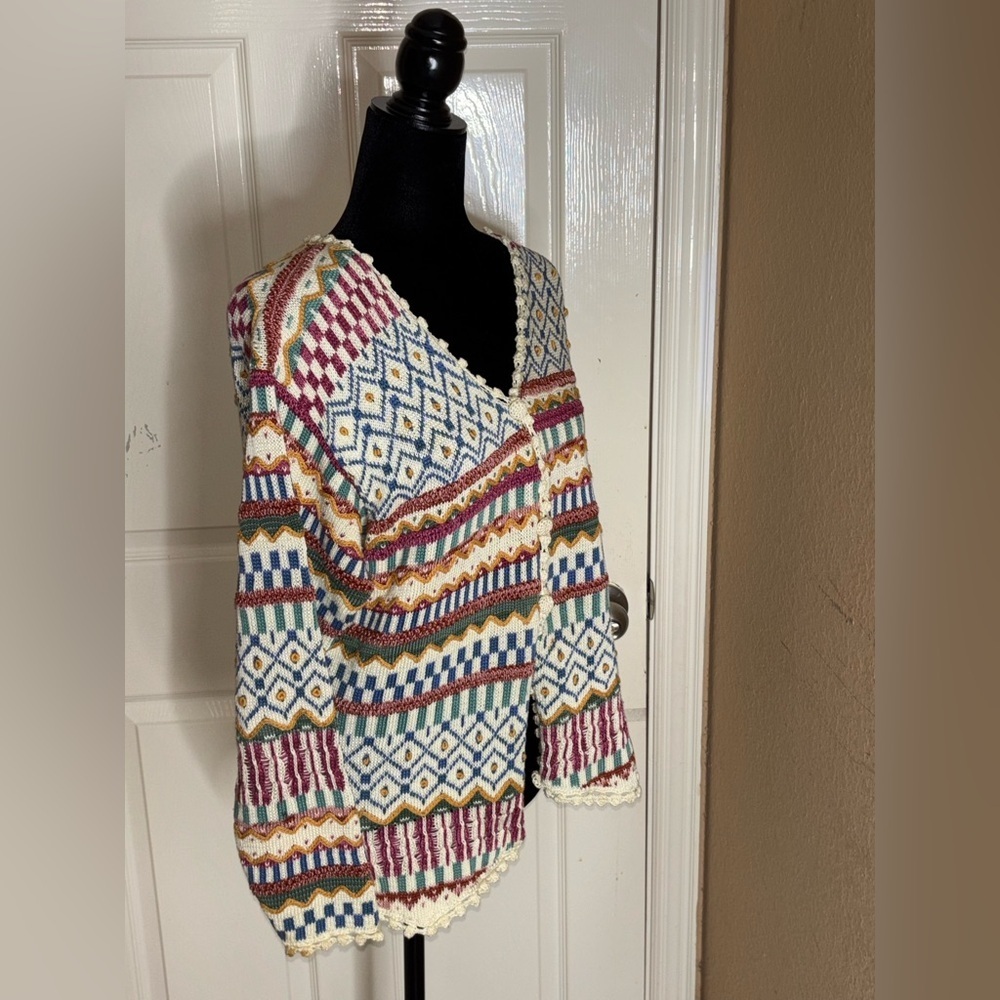 Vintage Art knit Peruvian Connection Cardigan Small pima cotton - Picture 6 of 11